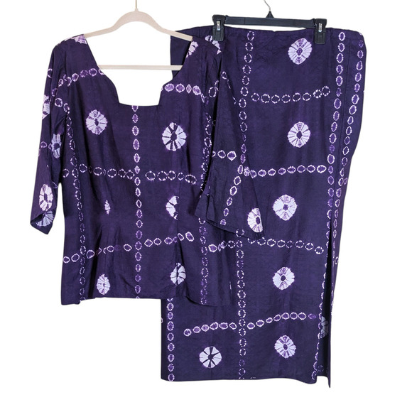 Custom Made 2-Piece Purple Boho Batik Skirt & Blouse Set – Size 2X (Adjustable) - Picture 1 of 15